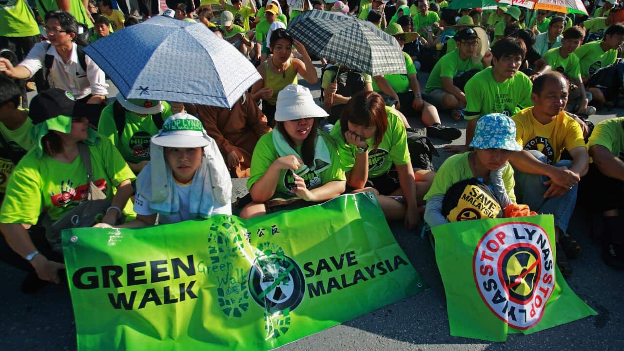 Malaysian protesters oppose the Australian mining company Lynas' processing plant in 2012.
