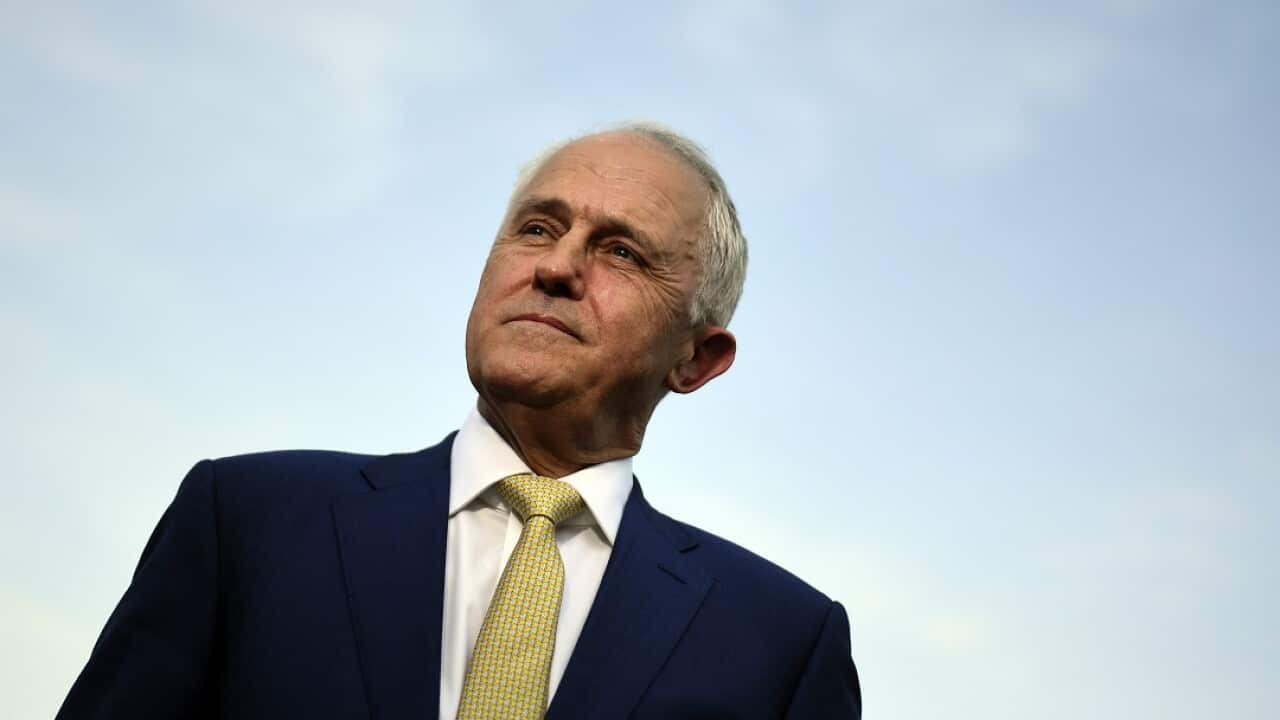 Australian Prime Minister Malcolm Turnbull speaks to the media during a press conference in Berlin, Sunday, April 22, 2018. Mr Turnbull is in Berlin on a three-day official visit. (AAP Image/Lukas Coch) NO ARCHIVING