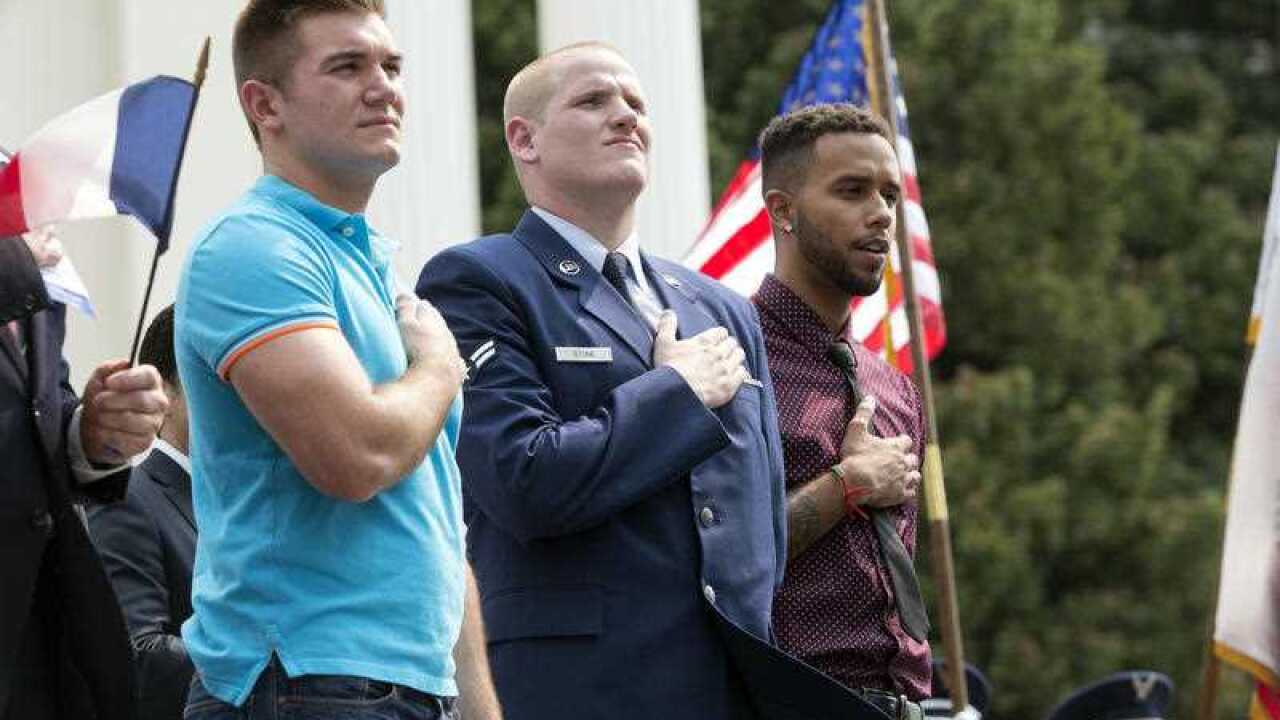Alek Skarlatos, left, Spencer Stone, center, and Anthony Sadler