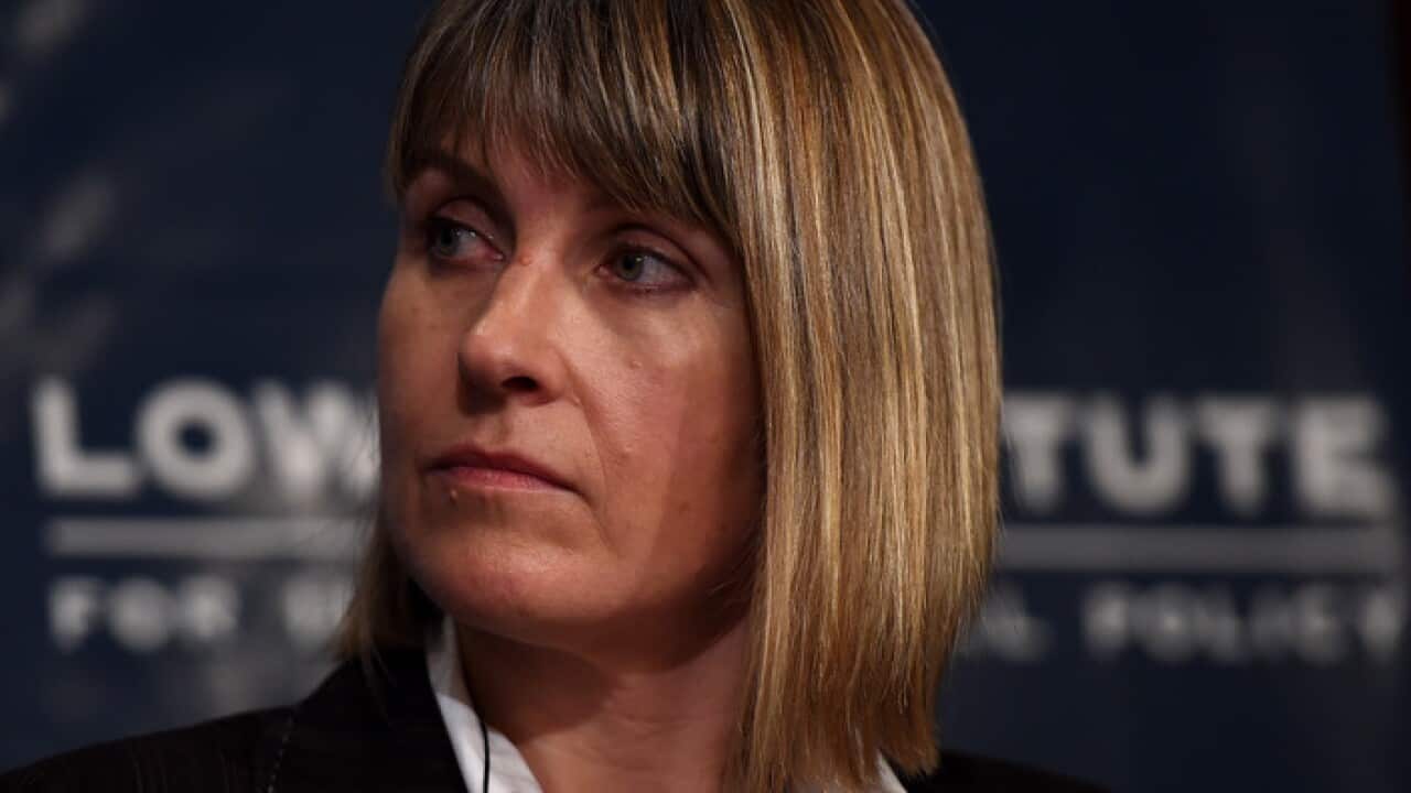 Lowy Institute Research Fellow Alex Oliver speaks during a panel discussion on the implication of Malaysia Airlines MH17 at the Lowy Institute in Sydney on Wednesday, July 23, 2014. (AAP Image/Paul Miller) NO ARCHIVING