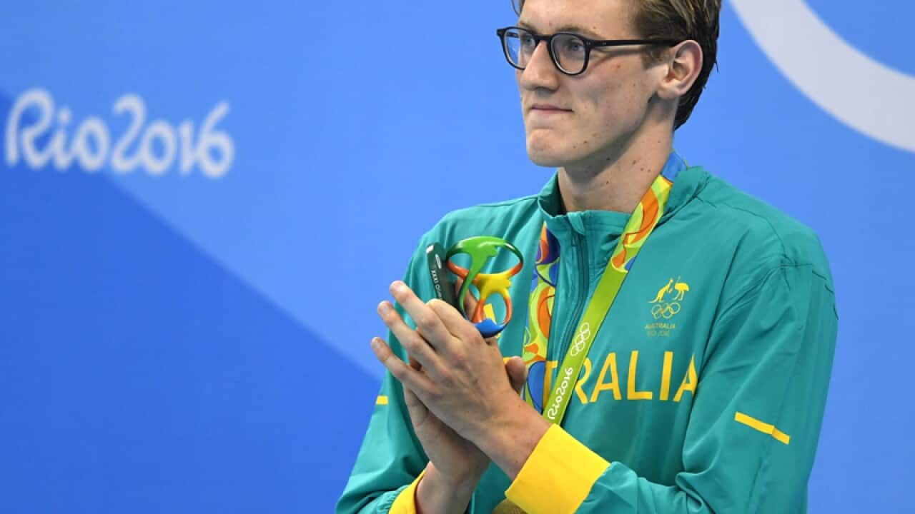 Mack Horton of Australia poses with his gold medal