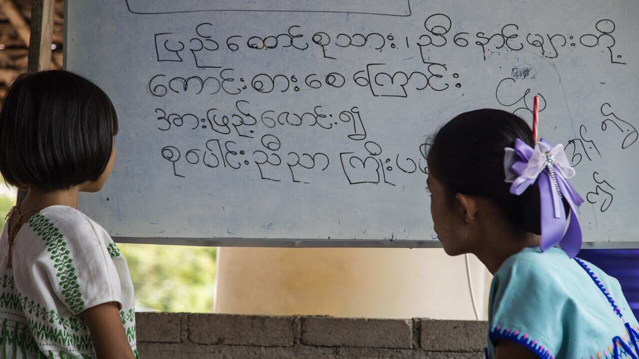 Burmese children learning at school