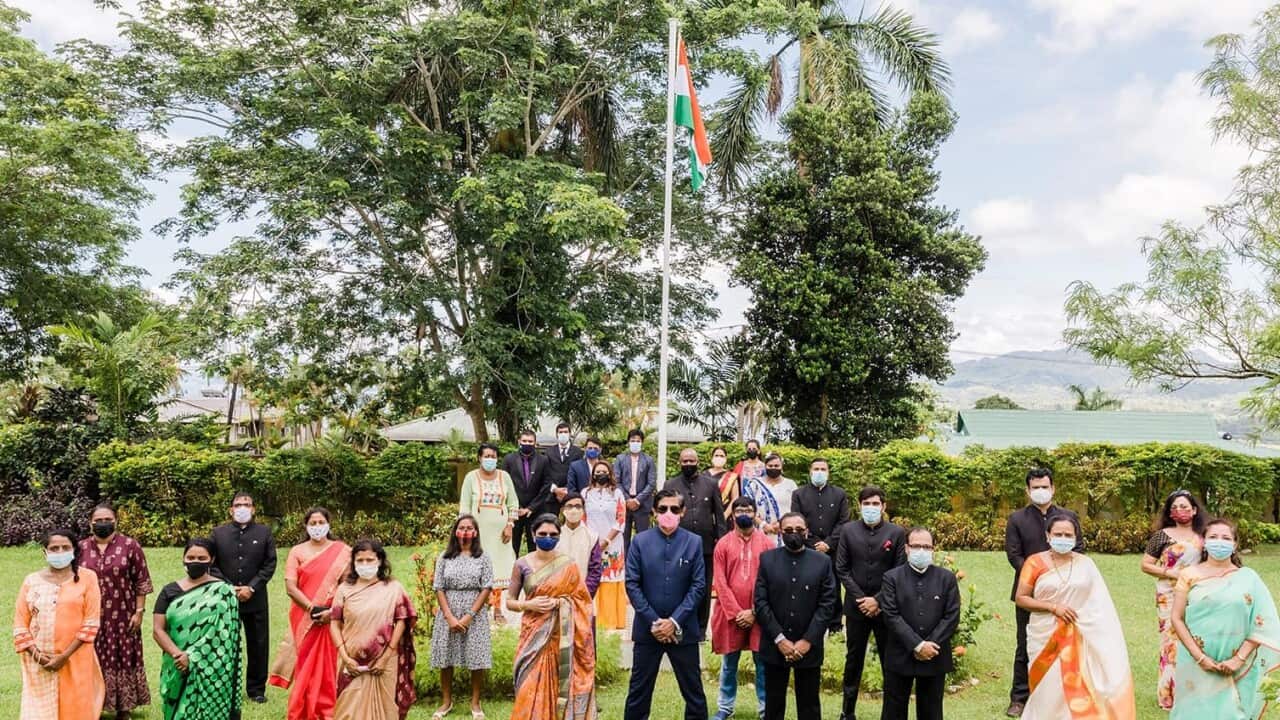 Indian High Commissioner Palaniswamy Karthigeyan and staff celebrate Republic Day at India House in Fiji.