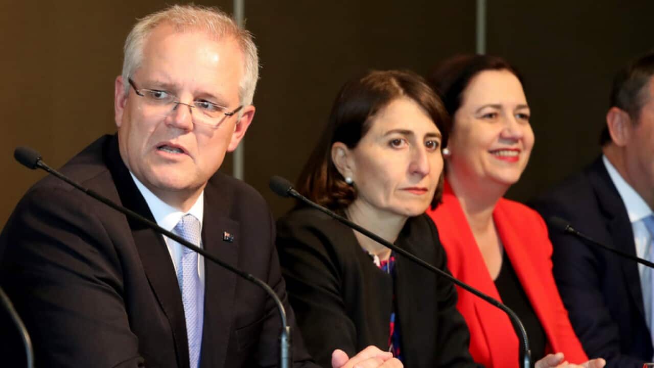 Prime Minister Scott Morrison, Premier of NSW Gladys Berejiklian, Premier of Queensland Annastacia Palaszczuk