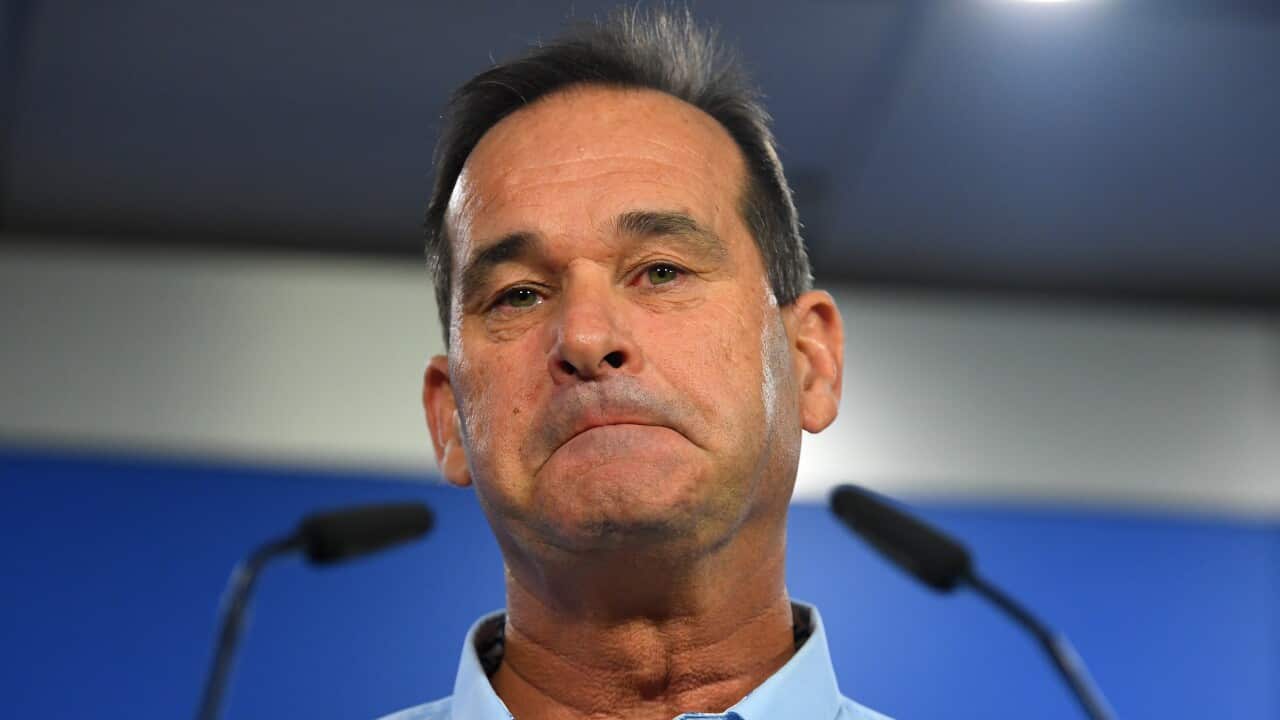 Todd Robinson, the partner of Constable Glen Humphris speaks to media at the Victoria Police media centre in Melbourne.