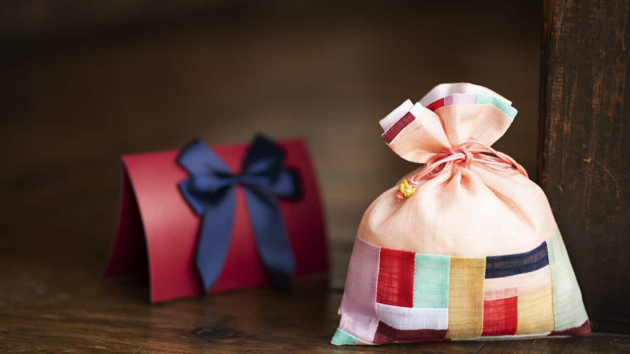 Korean traditional new year's image, lucky bag and gift card