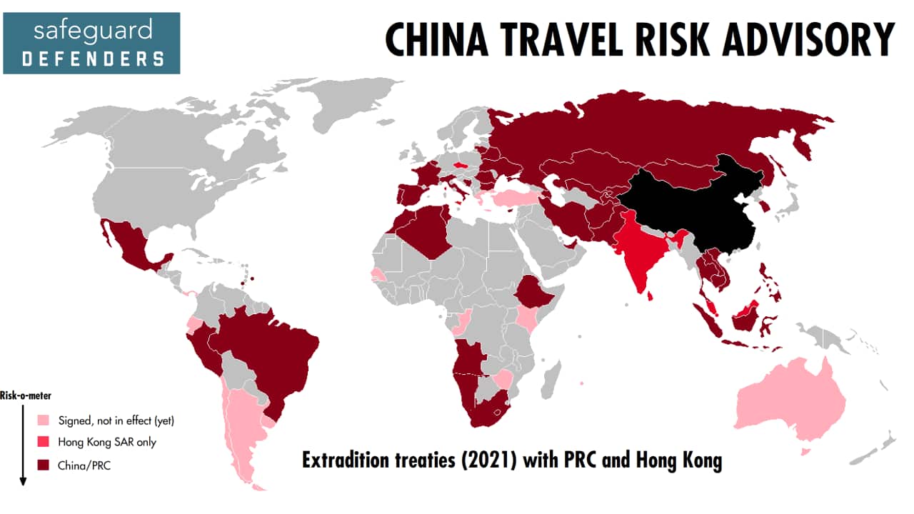 Map of Extradition treaties with PRC and HK