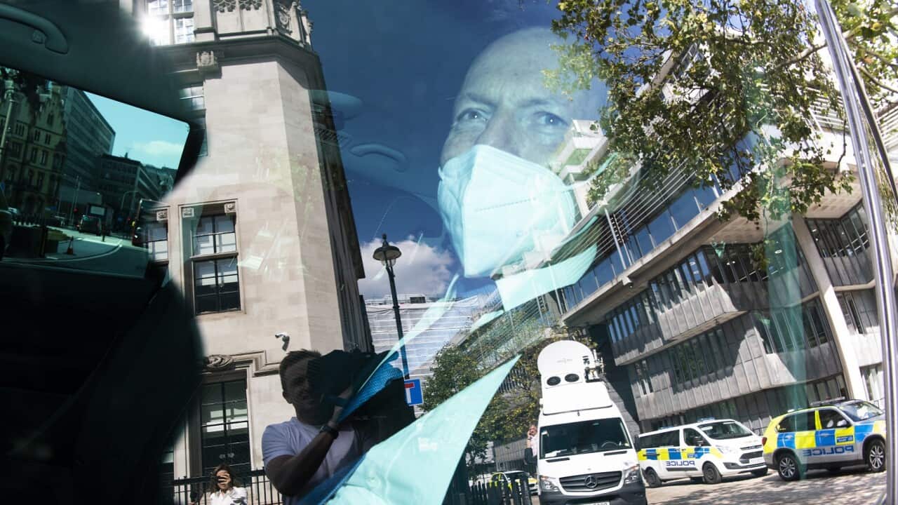Former Australian Prime Minister Tony Abbott wearing a protective mask is driven away from 8 Great George Street after speaking at a Policy Exchange event in London, Britain on 01 September 2020. EPA/FACUNDO ARRIZABALAGA