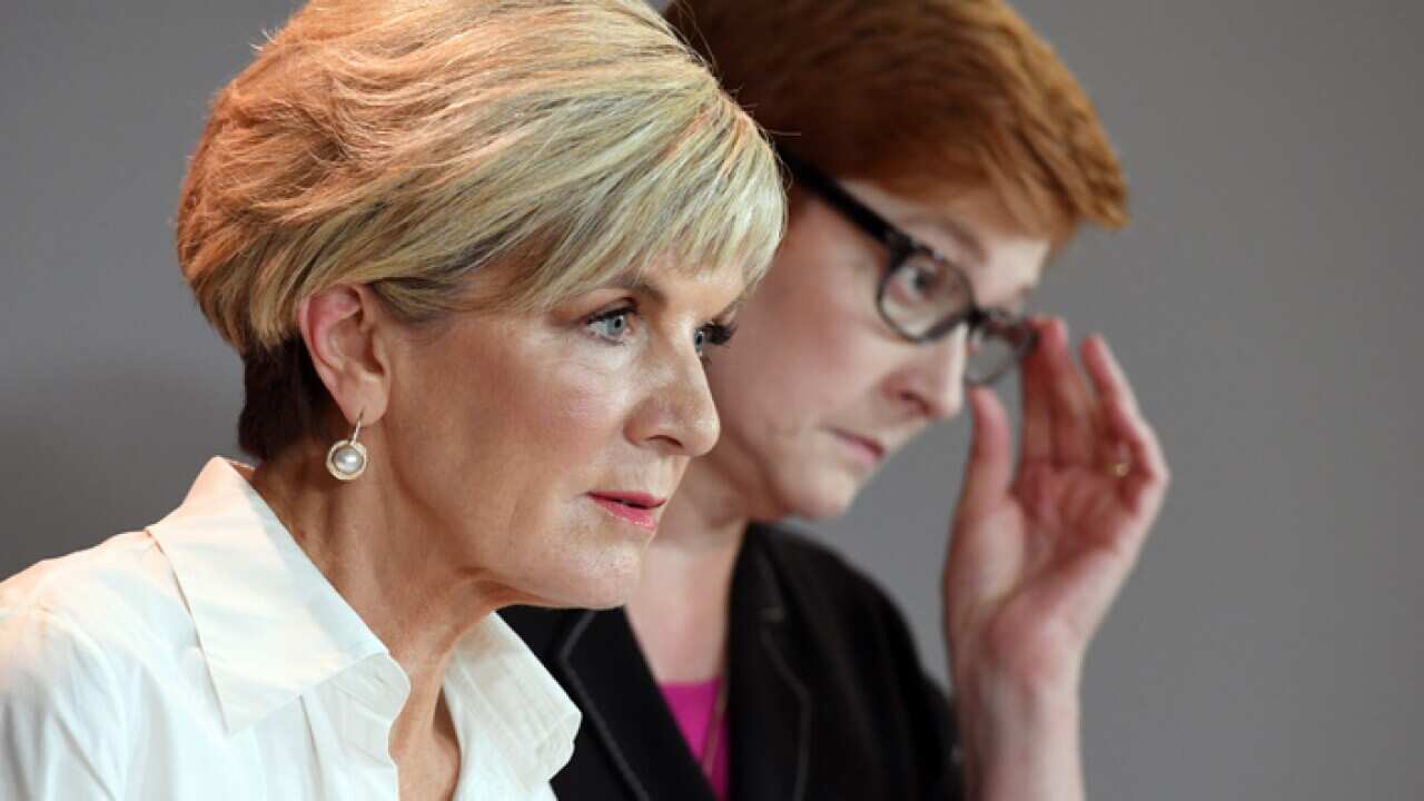 Australia's Foreign Ministers in 2018 Julie Bishop (L) and Marise Payne