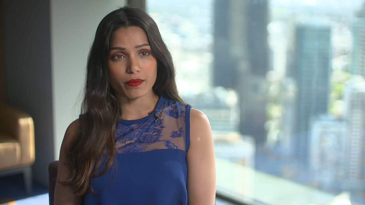 Actress Freida Pinto is in Australia for the Indian Film Festival and stars in 'Love Sonia', a film shining a light on sex trafficking.