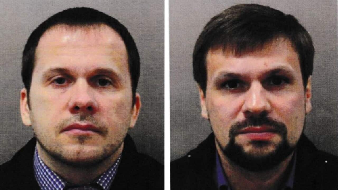 An undated combo handout photo made available by the British London Metropolitan Police (MPS) showing Alexander Petrov (R) and Ruslan Boshirov (L).
