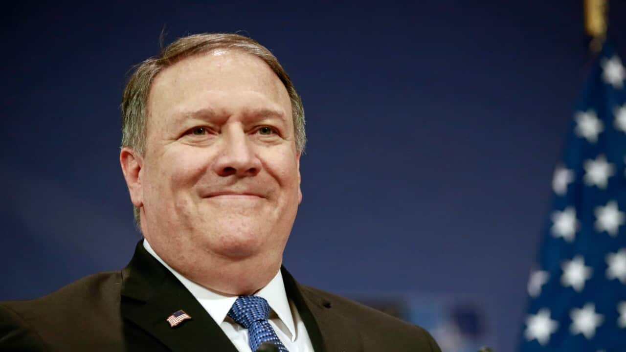 US Secretary of State Mike Pompeo speaks during a media conference at the conclusion of a meeting of NATO foreign ministers