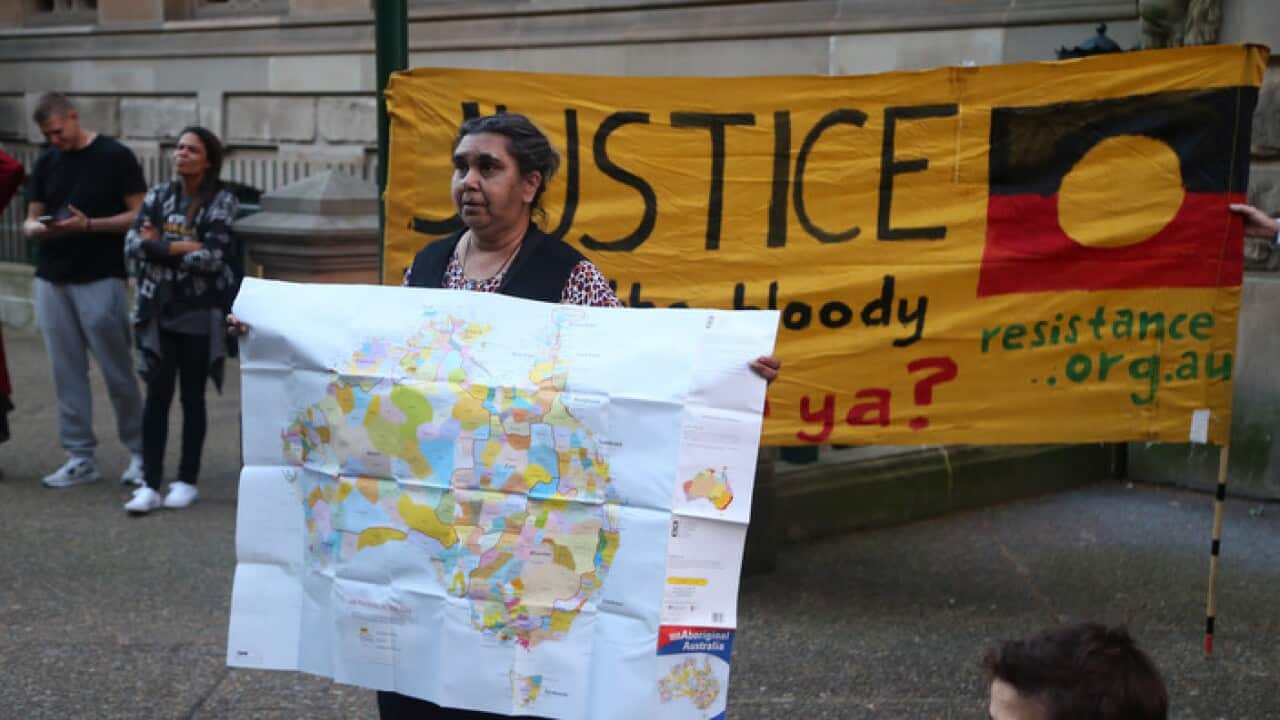 Protestors rally for justice on the first day of the Northern Territory Royal Commission into juvenile justice in Sydney