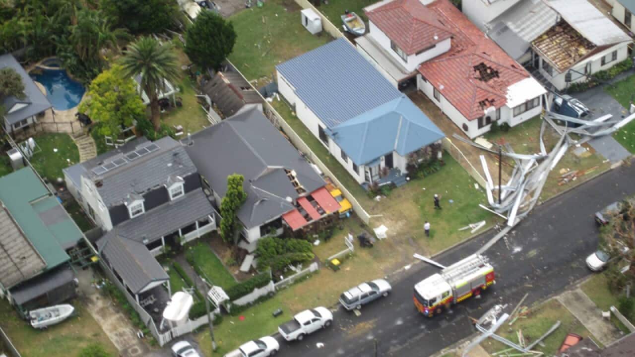 Houses damaged by a severe storm in Kurnell