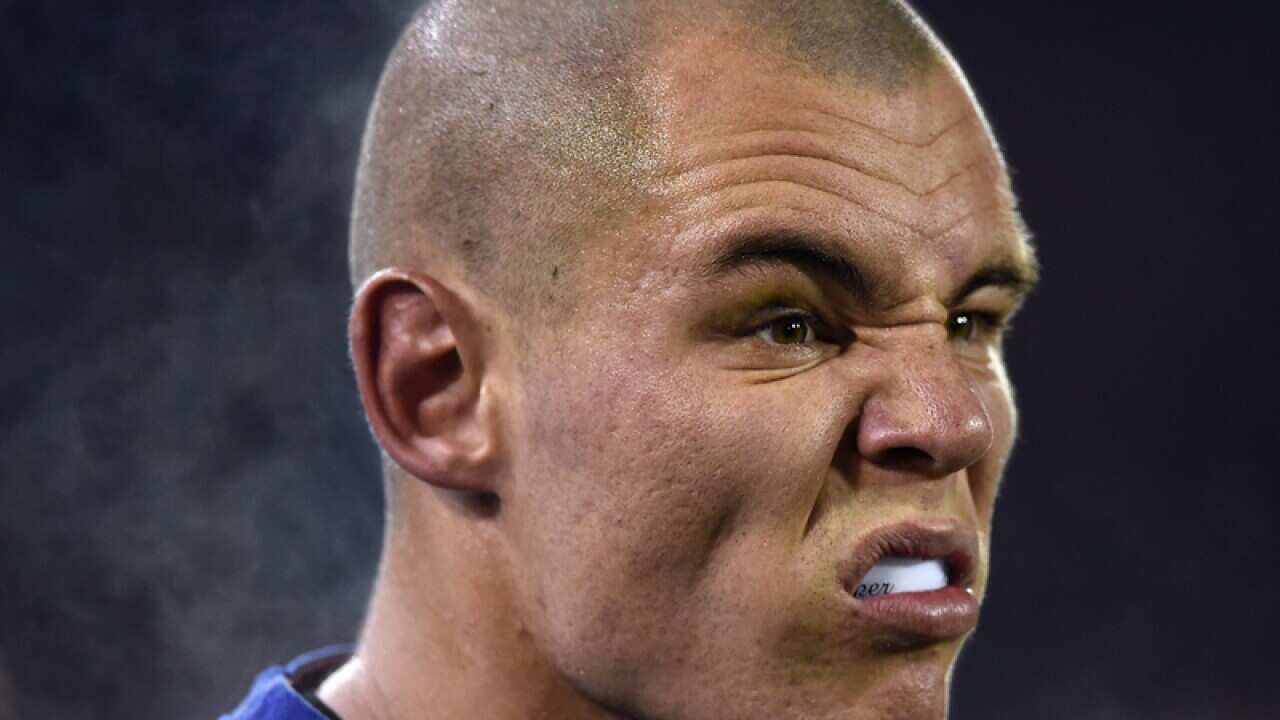 Steam rises from the head of David Klemmer of the Bulldogs