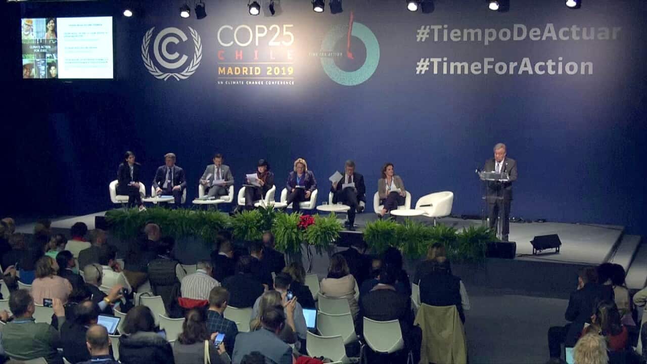 UN Secretary General Antonio Guterres speaking at COP 25 held in Madrid last December.