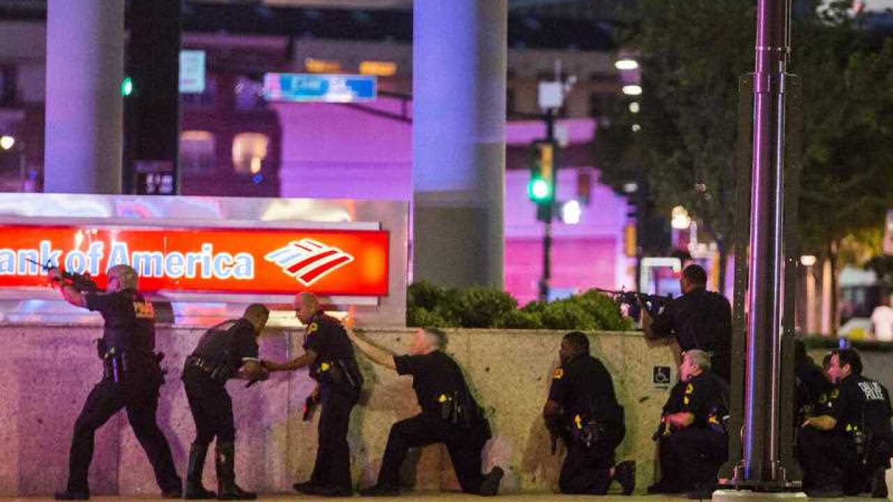 Dallas Police respond after shots were fired at a Black Lives Matter rally in downtown Dallas