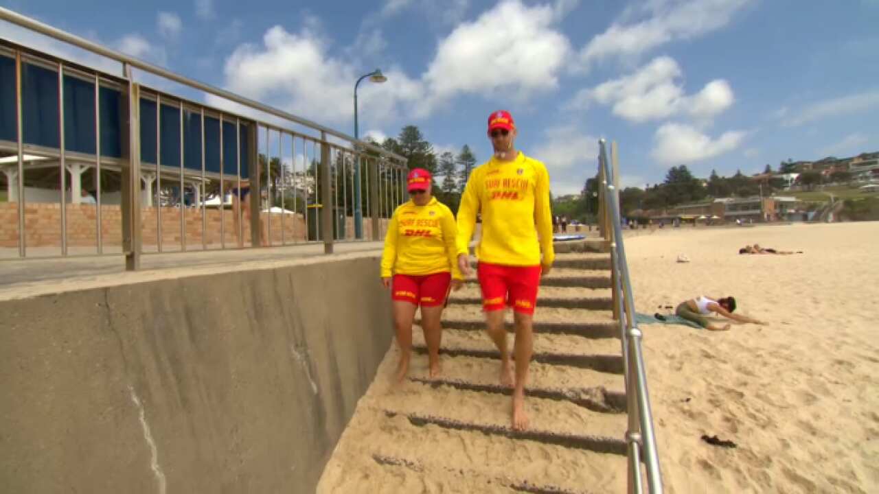 Surf lifesavers at work on the beach