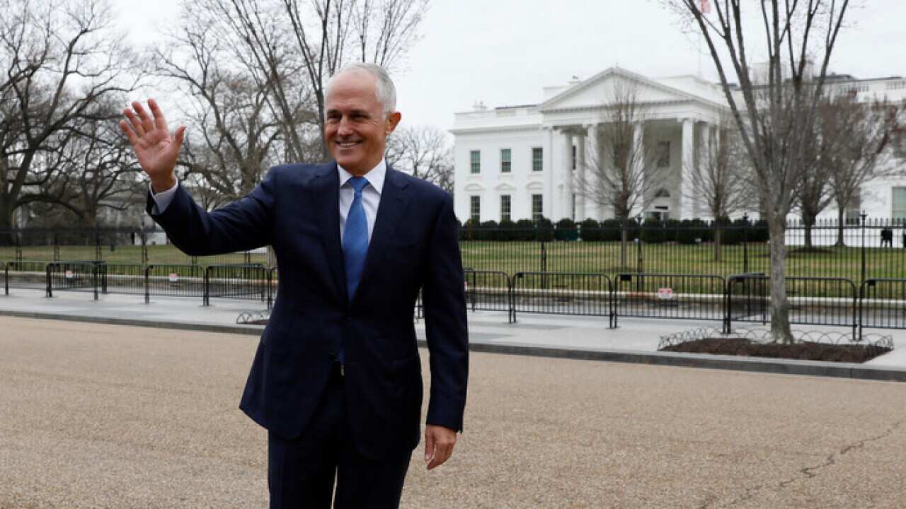 Prime Minister Malcolm Turnbull outside the White House, in Washington DC
