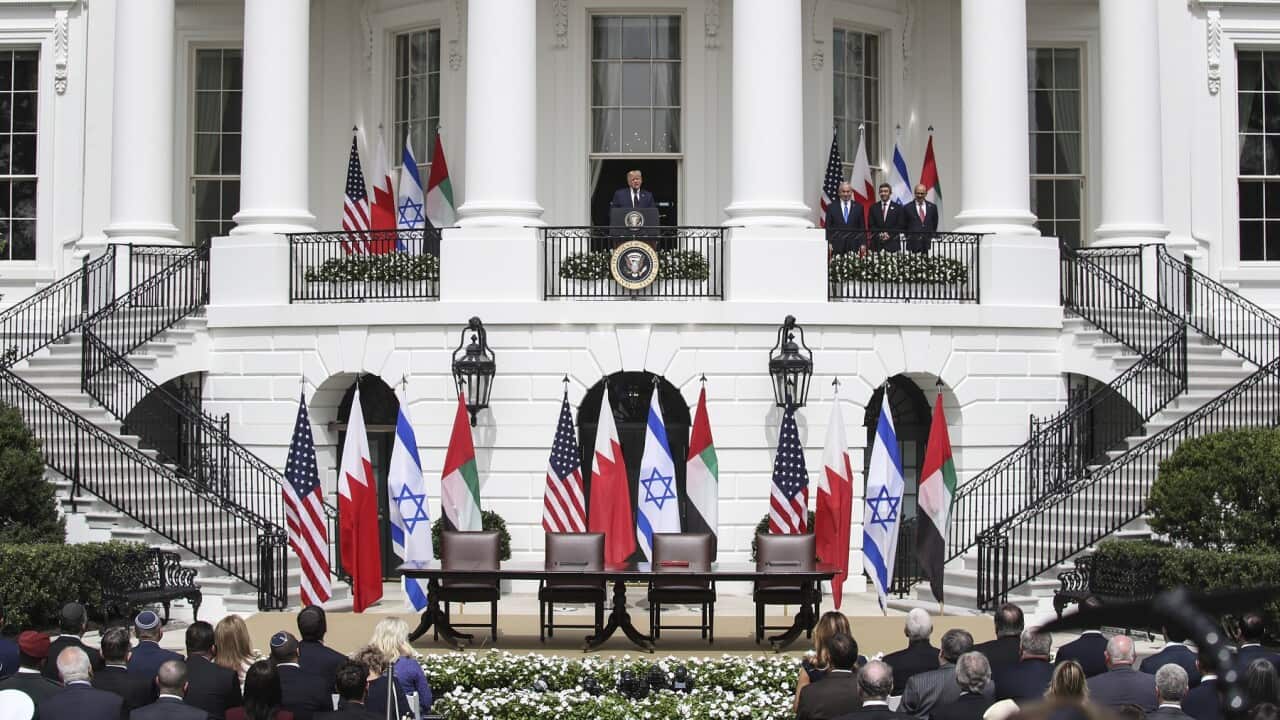 President Donald Trump speaks at the Abraham Accords Signing Ceremony at the White House