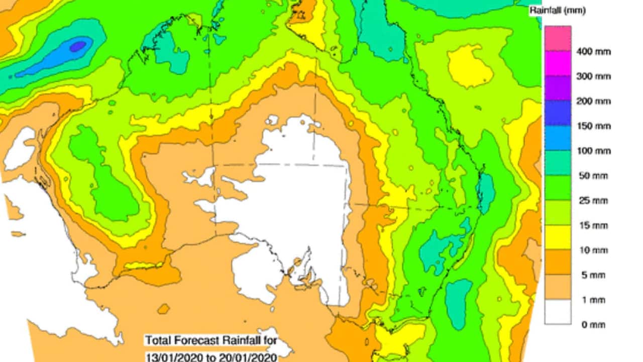 The total forecast rainfall for the period 13/01/2020 to 20/01/2020 Source: BOM