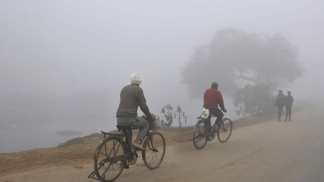 Indian commuters make their way through thick morning haze and smog on the outskirts of Amritsar, India, 11 November 2017 morning.