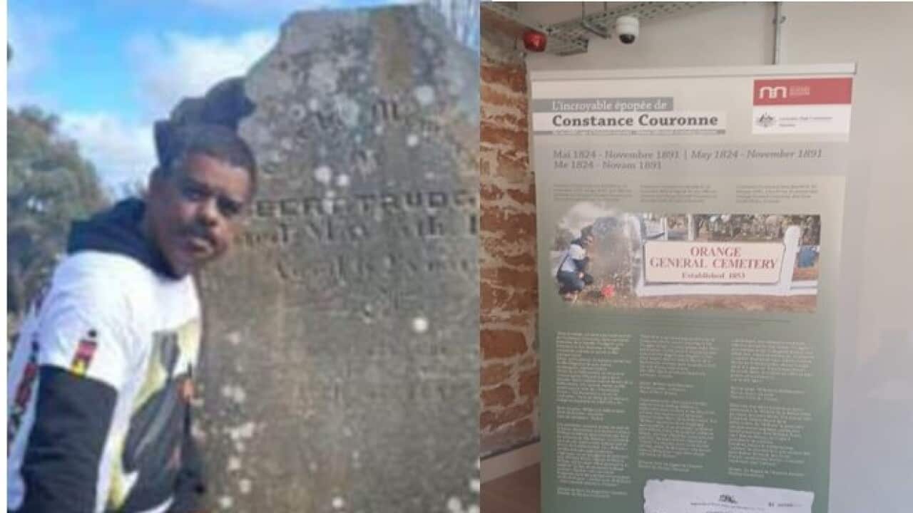 Nicolas sur la tombe de Constance a Orange.jpg