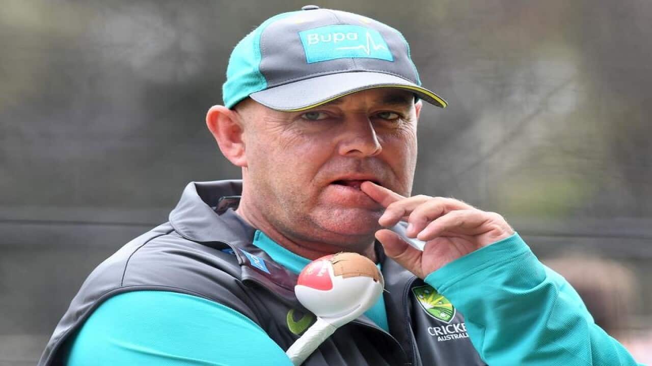 Australian coach Darren Lehmann looks on