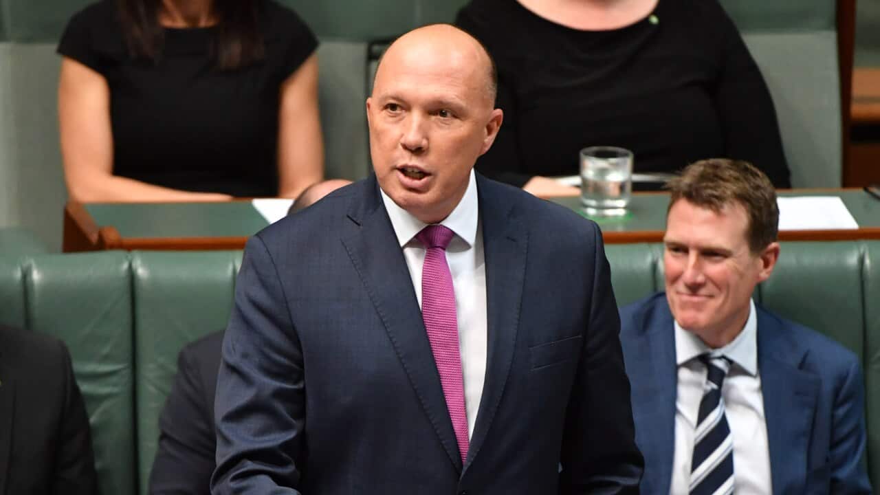 Minister for Home Affairs Peter Dutton during Question Time in the House of Representatives at Parliament House in Canberra.