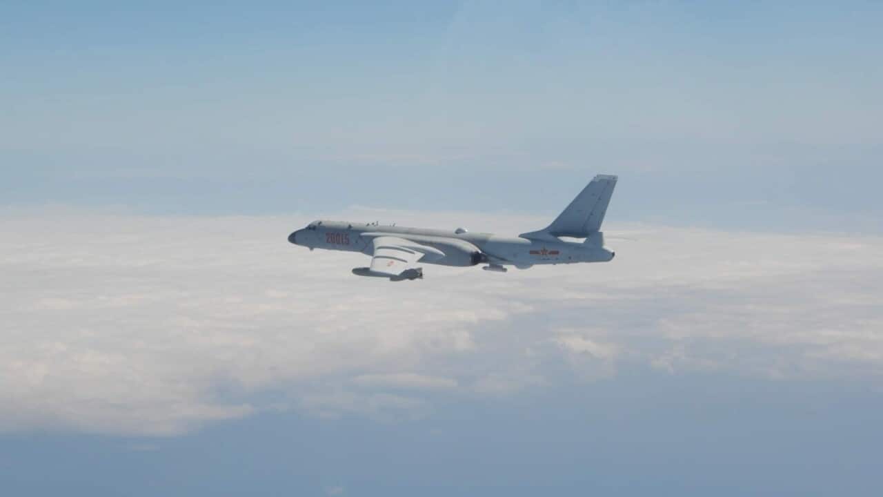 A Chinese PLA Xian H-6 jet bomber, following the incursion of 52 Chinese PLA military aircrafts into Taiwan’s ADIZ