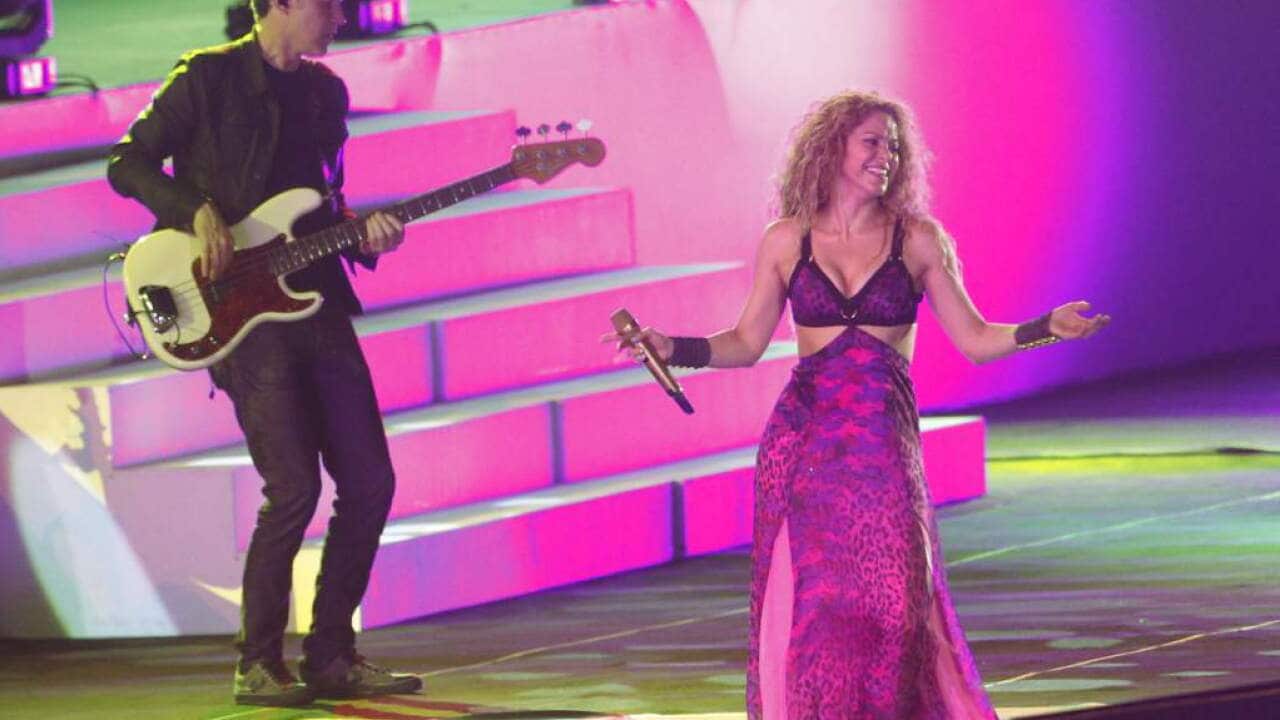Shakira performing in her natal city, Barranquilla