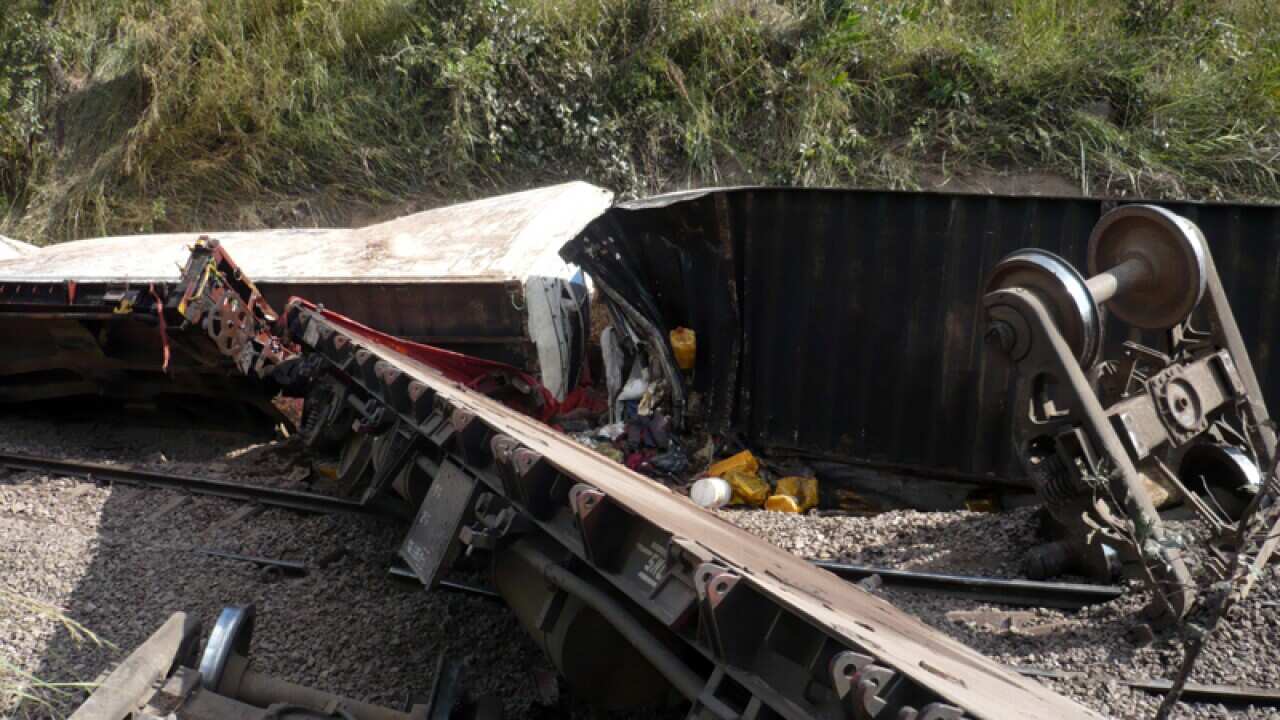 Derailed wagons after a train crash