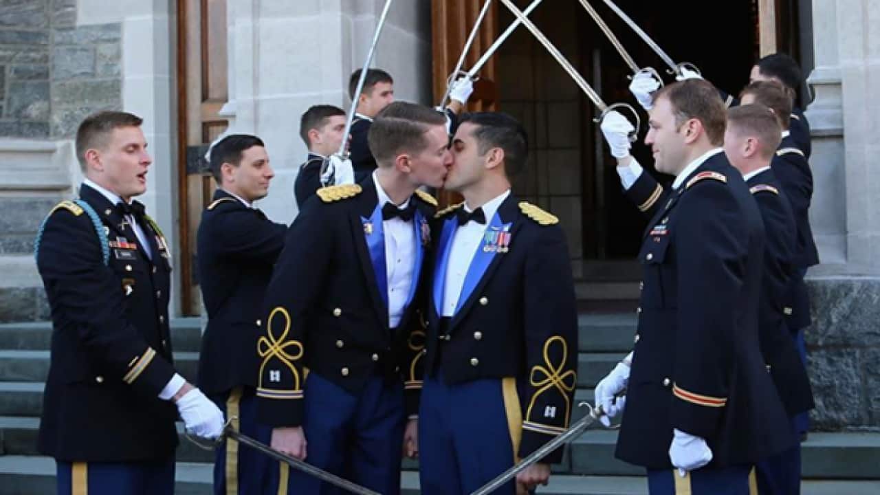 Dan Hall and Vinny Franchino married at the chapel of West Point, the renowned US Army training academy.