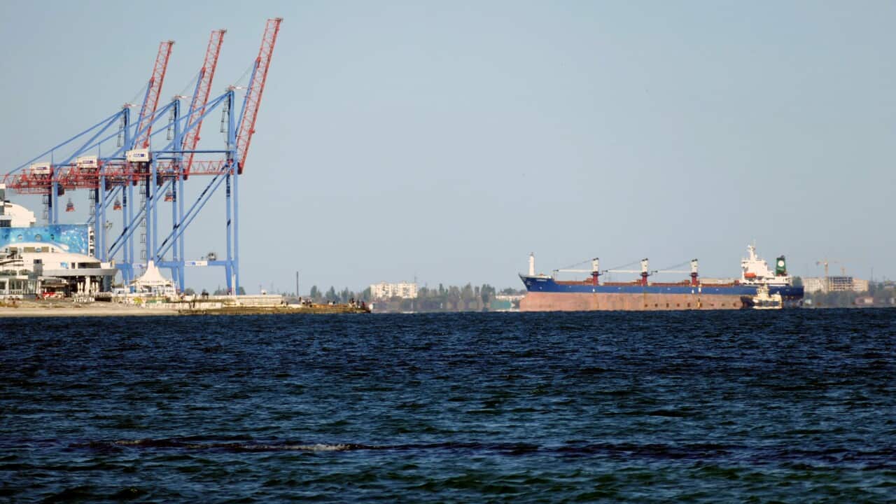 A cargo vessel arrives at the port in Odesa, Ukraine (AAP).jpg