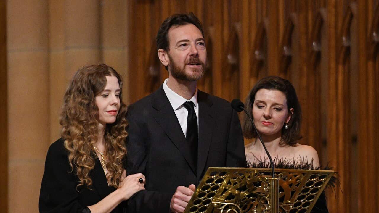Carla Zampatti's children: Alexander Schuman (centre), Bianca Spender (left) and Allegra Spender (right)