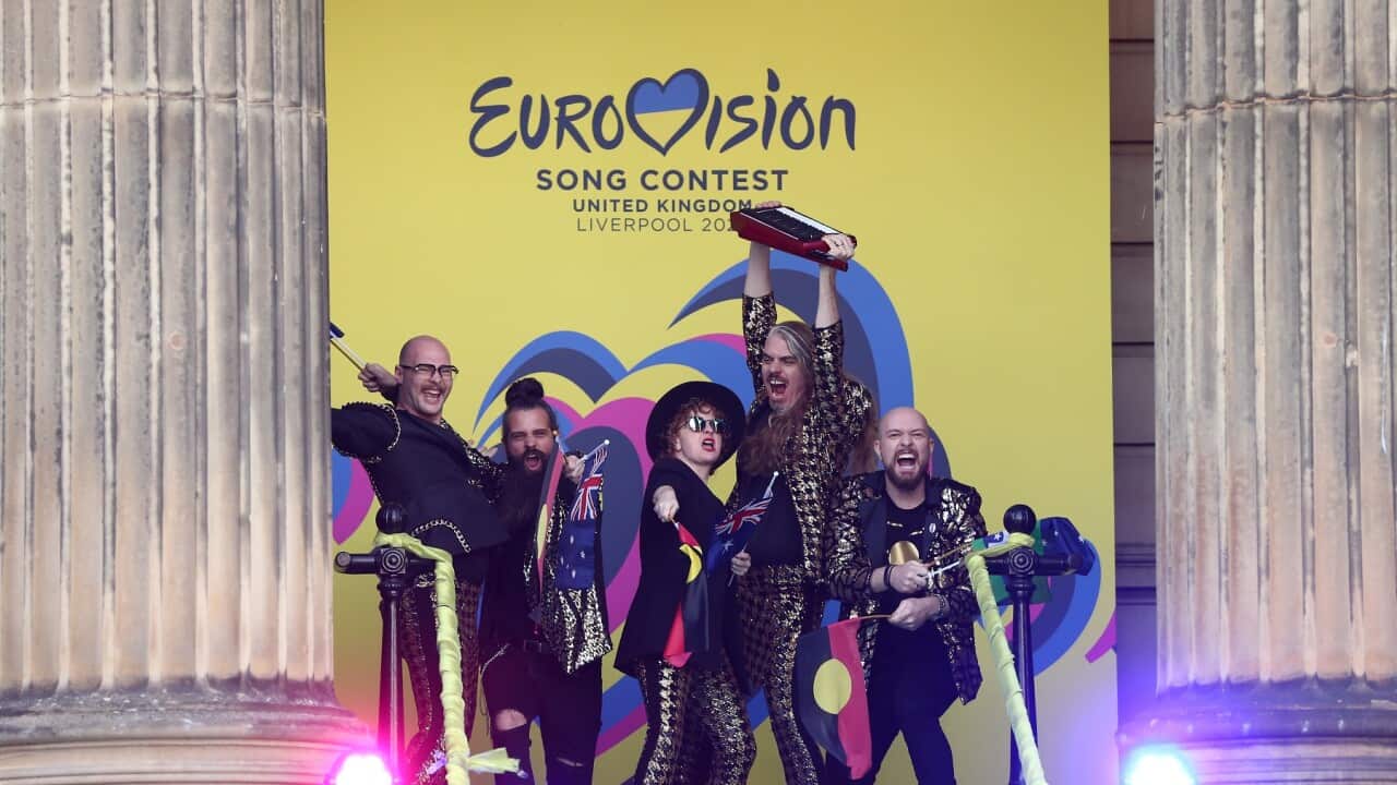 Australian entry Voyager at the Opening Ceremony of the Eurovision Song Contest at The Walker Art Gallery in Liverpool