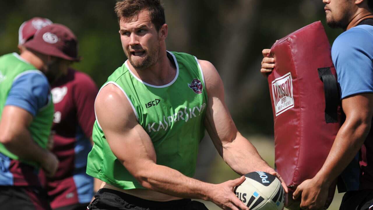 Manly-Warringah Sea Eagles NRL player Brenton Lawrence in training