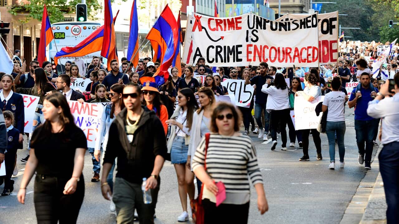 Thousands of people join a rally calling for the Australian government to recognise the mass killings of Armenians in 1915.