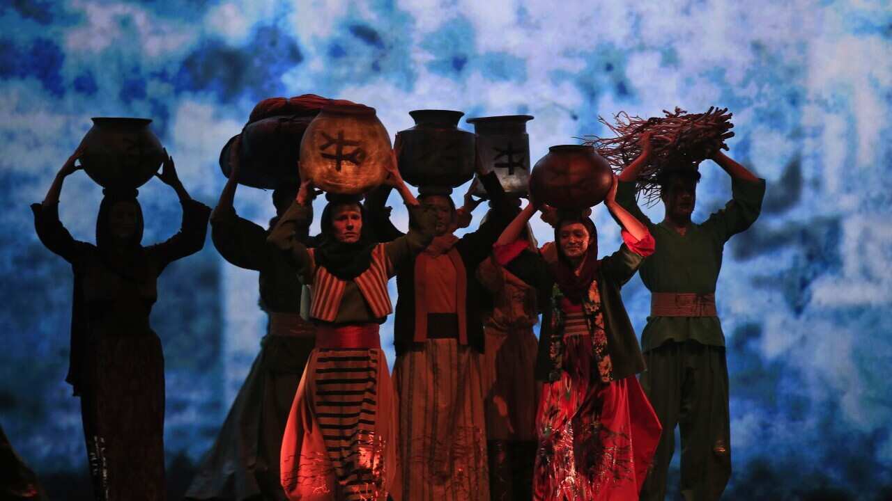 Actors depicting refugees during the opening ceremony of the World Humanitarian Summit in Istanbul, Turkey.