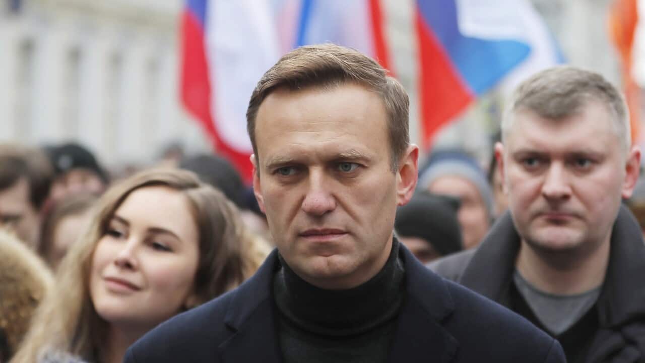 Russian opposition leader and anti-corruption activist Alexei Navalny at a memorial march in Moscow in February 2020.