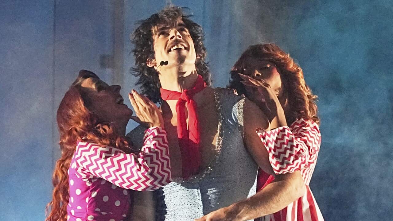 Go-JO with dancers on stage during Eurovision 2025.