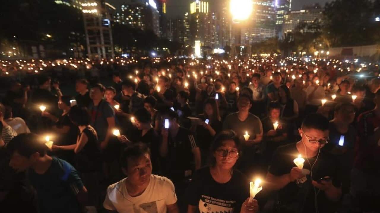 The crowd at the candlelight vigil in Hong Kong