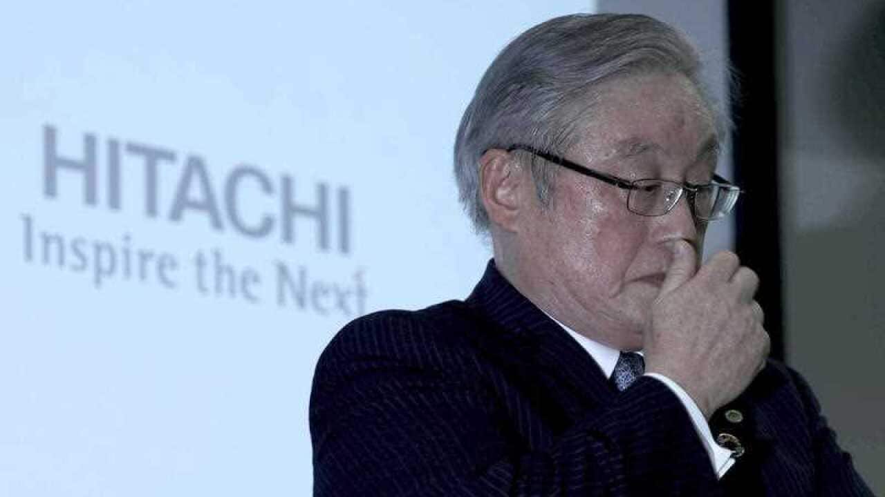 Toshiaki Higashihara, CEO of Hitachi announces that its project of nuclear power station construction in the UK should be frozen at a news conference.