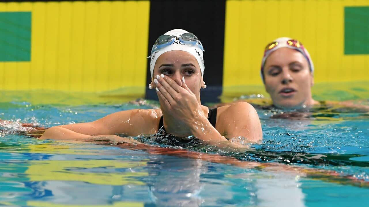 Kaylee McKeown reacts after setting a new World Record