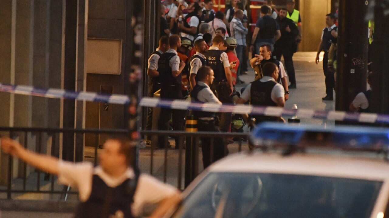 Police patrol in front of Central Station in Brussels