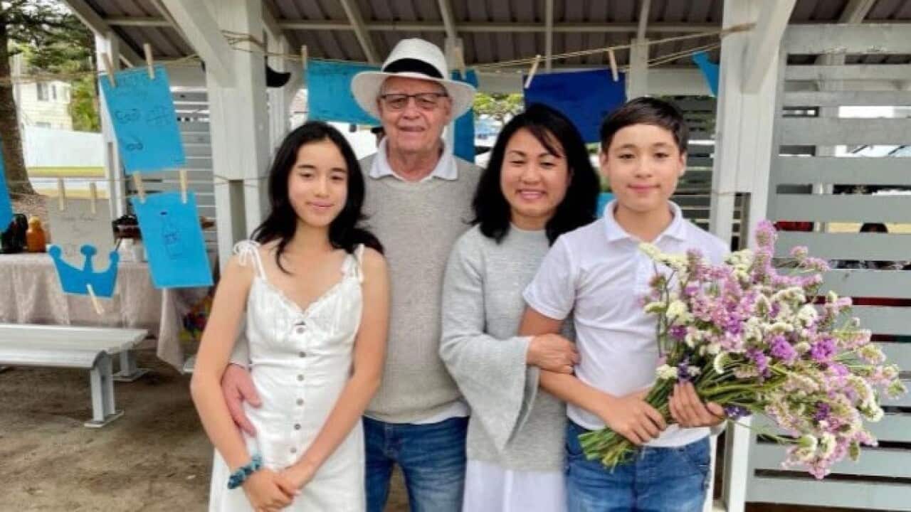 Gia đình chị Thanh Tâm, anh Geoff và hai con Bảo Tú, Bảo An