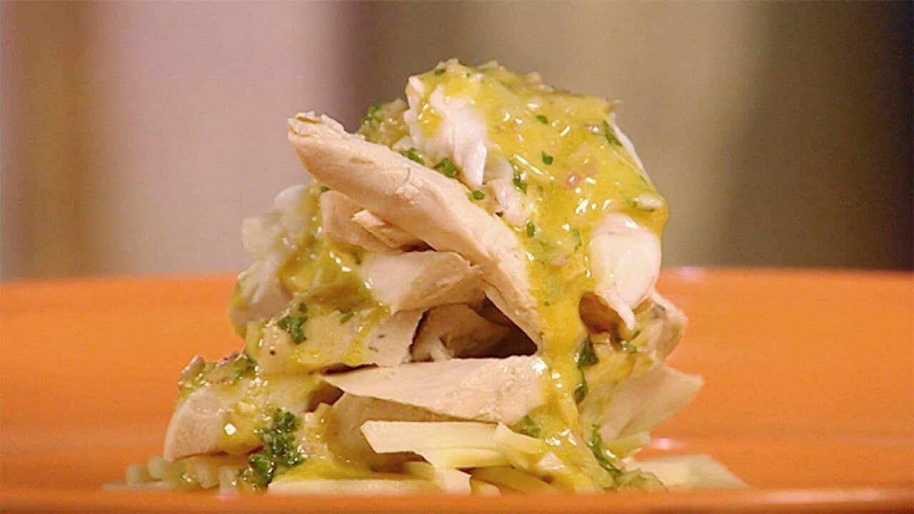 Pickled bamboo, poached chicken and lobster salad