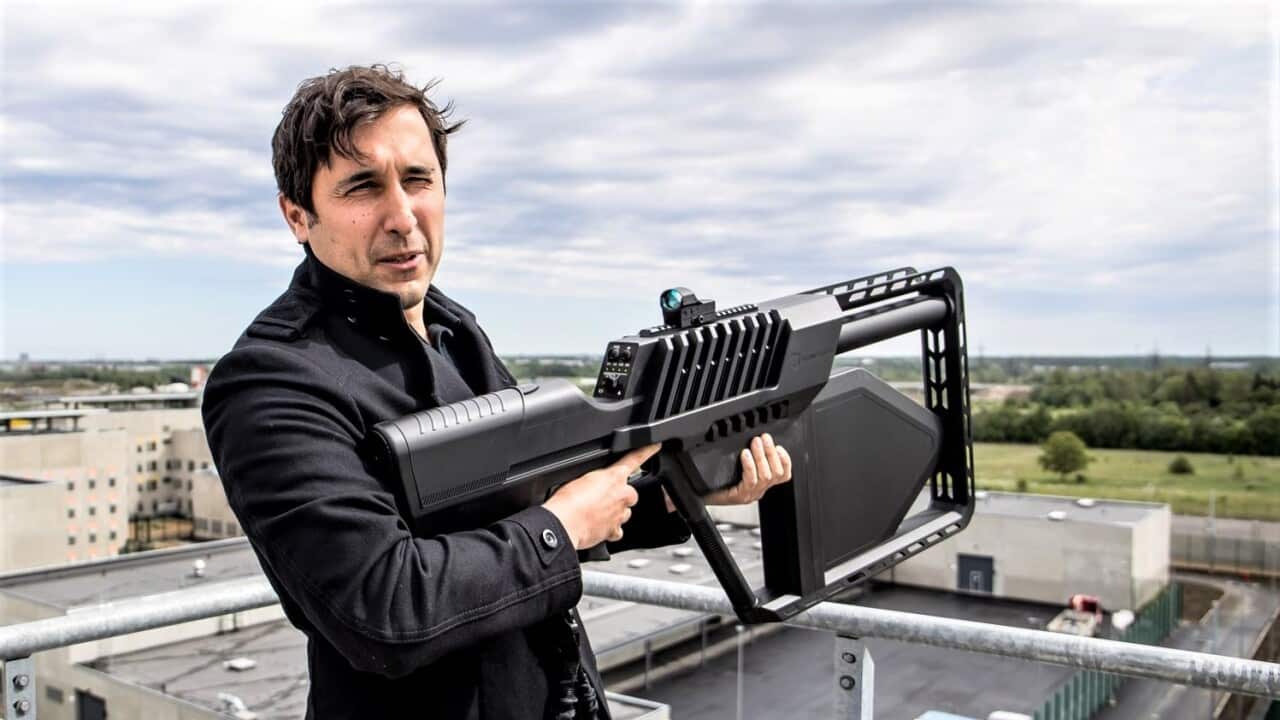 Oleg Vornik, CEO of DroneShield, with some counter-drone equipment