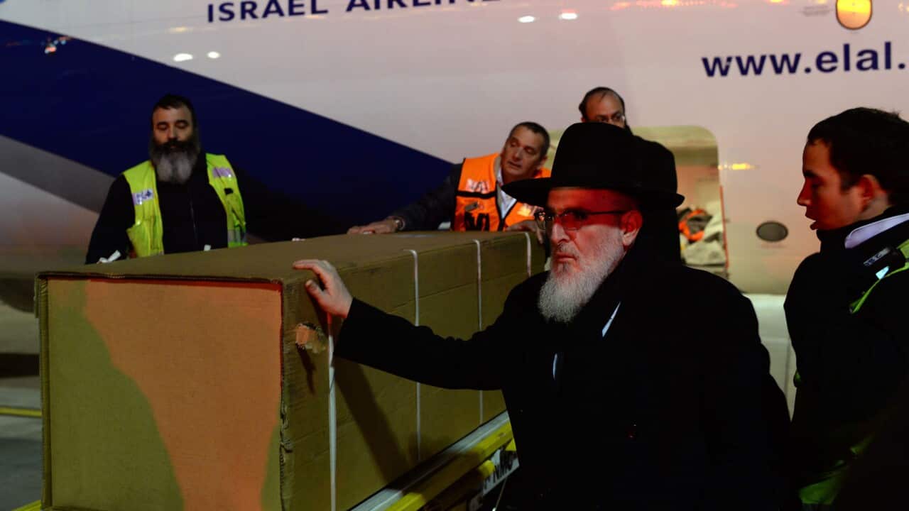 Coffins of the four Jewish terror victims who were killed during a hostage standoff at a kosher supermarket in Paris last week arrive at Ben Gurion airport on January 13, 2015 in Tel Aviv, Israel. (Kobi Gideon/GPO/Getty)