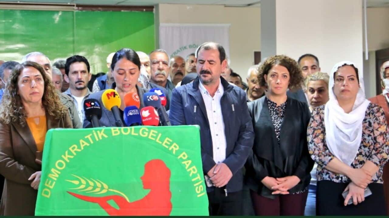 feleknas Uca speaking to media